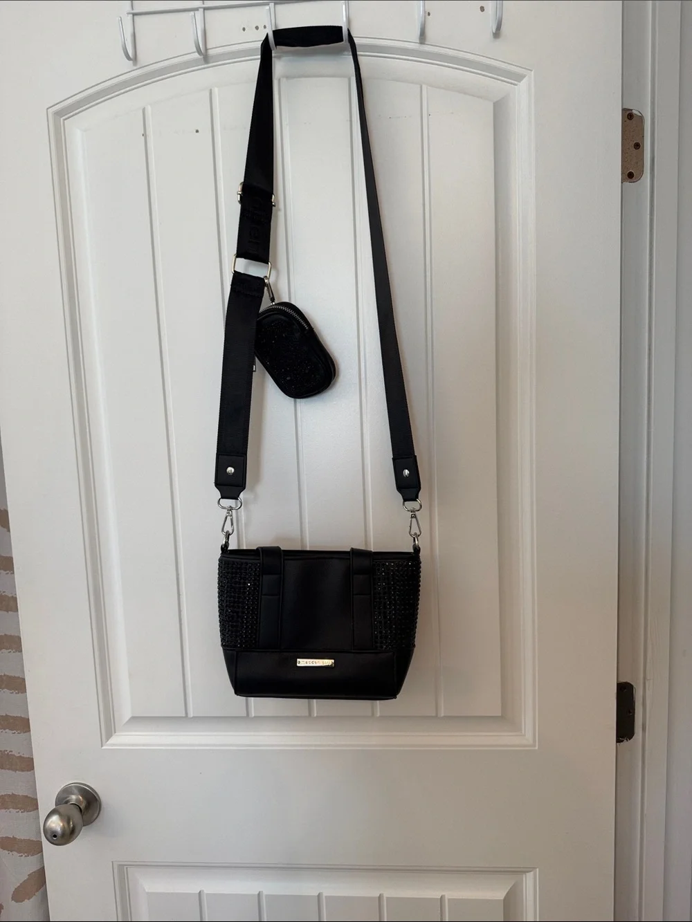 Madden Girl Black Crossbody Bag with Detachable Strap and Mini Pouch